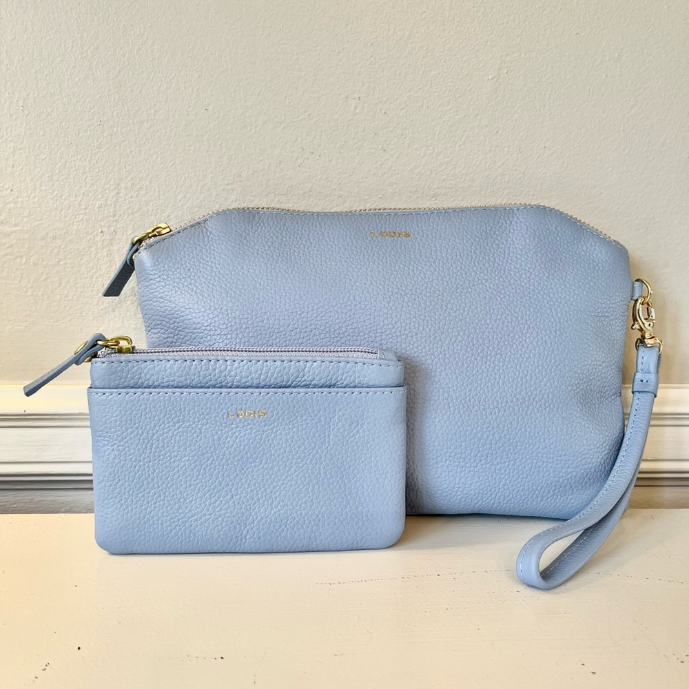 Lodis Blue Leather wristlet and wallet